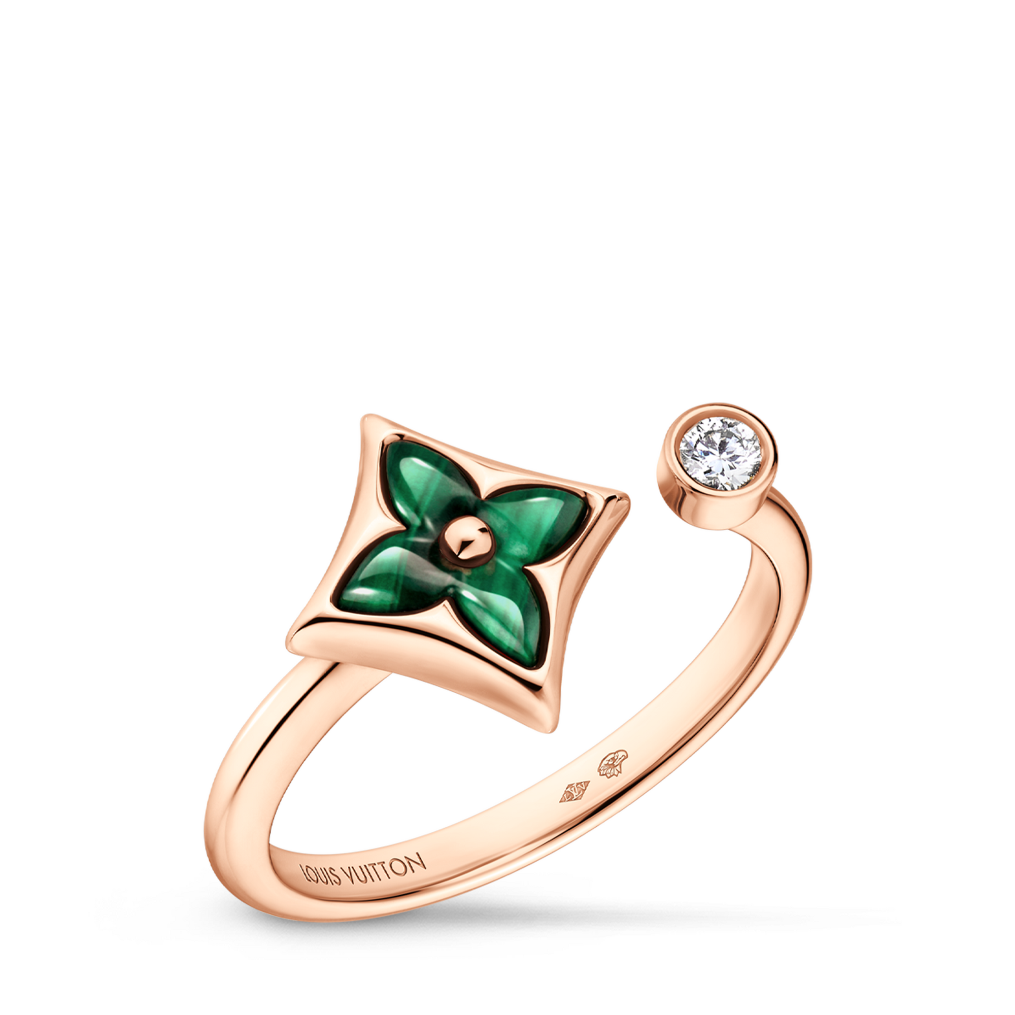 Color Blossom Mini Star Ring, Pink Gold, Malachite and Diamond